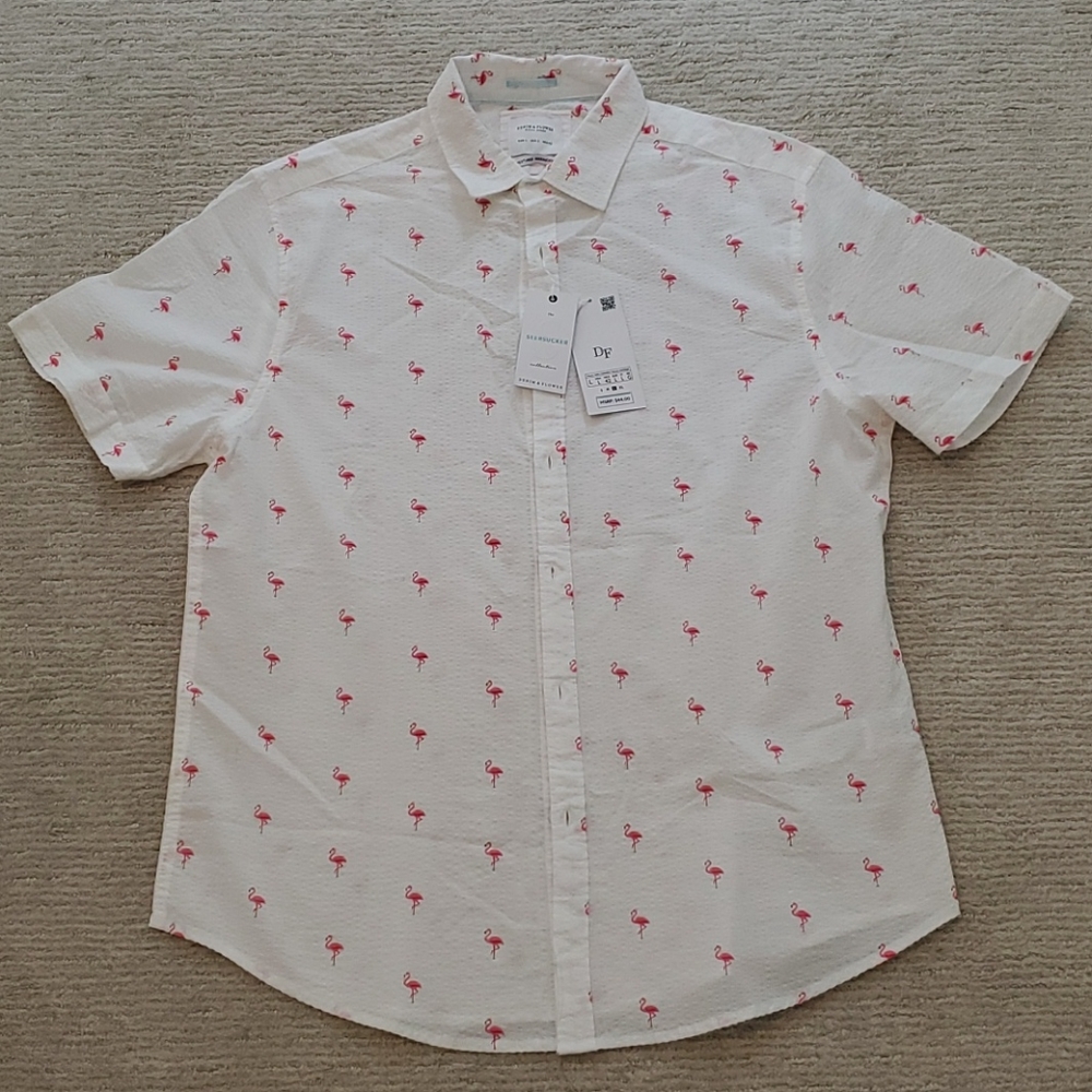NWT Mens Denim & Flower flamingo seersucker shirt